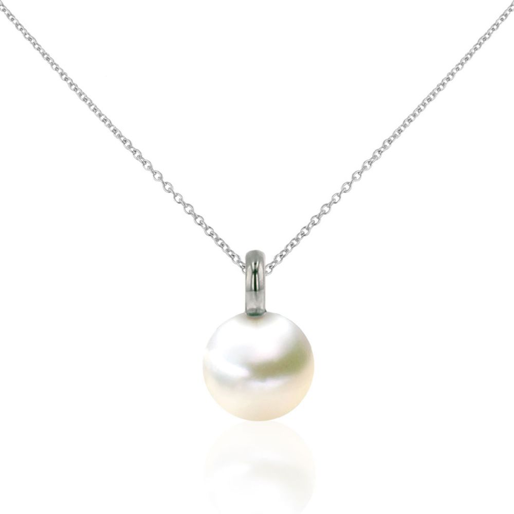 AURONOS Pearl Pendant 18K White Gold with a Ming Bead 7.5-8mm