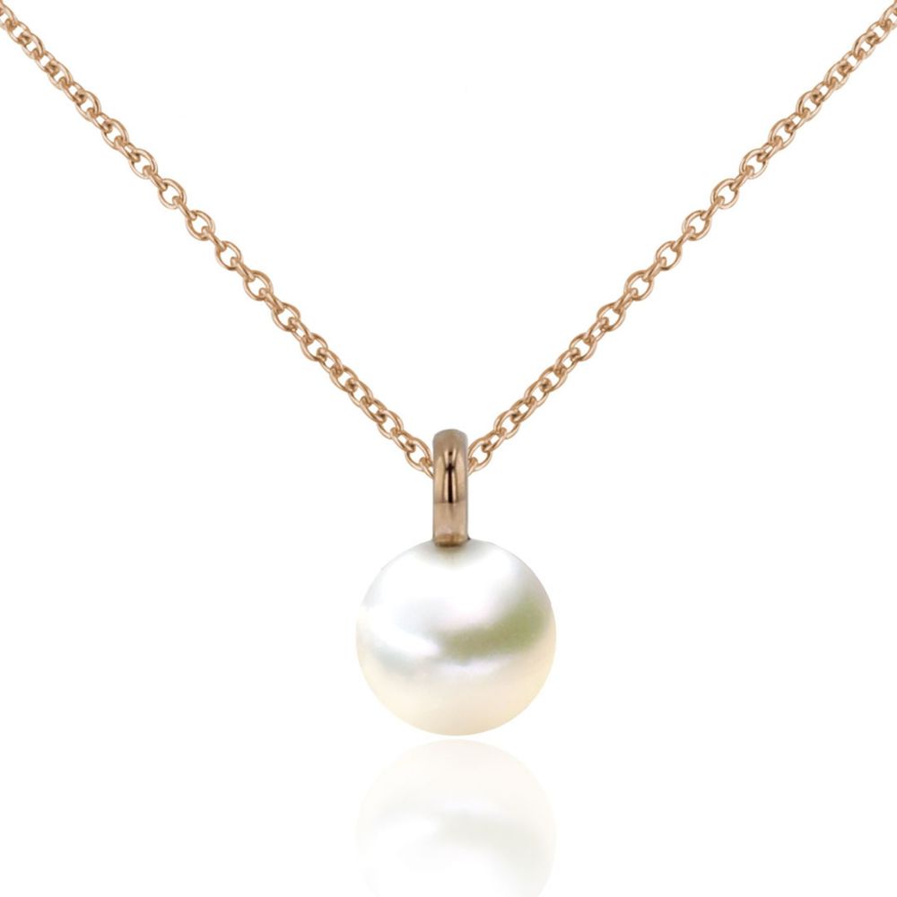 AURONOS Pearl Pendant 18K Rose Gold with a Ming Bead 7.5-8mm