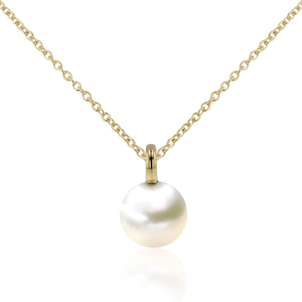 AURONOS Pearl Pendant 18K Yellow Gold with a Ming Bead 7.5-8mm