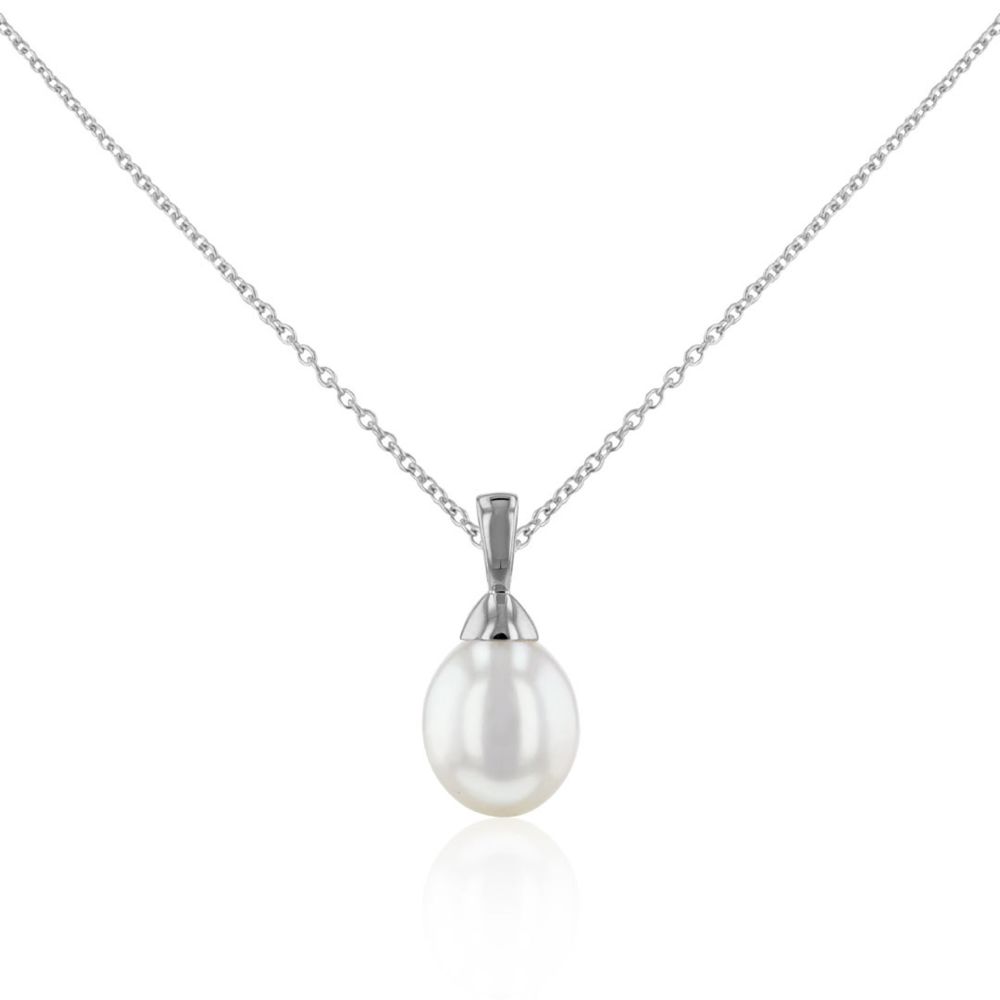 AURONOS Pendentif perles 18K or blanc avec une perle d’eau douce 8-8.5mm