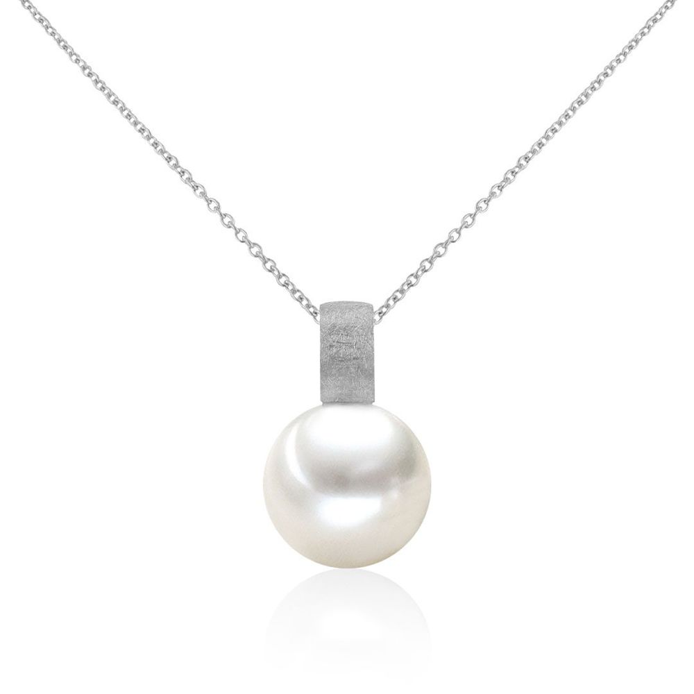 AURONOS Pearl Pendant 18K White Gold with a Ming Bead 12-13mm