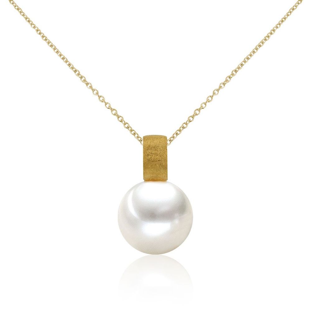 AURONOS Pearl Pendant 18K Yellow Gold with a Ming Bead 12-13mm