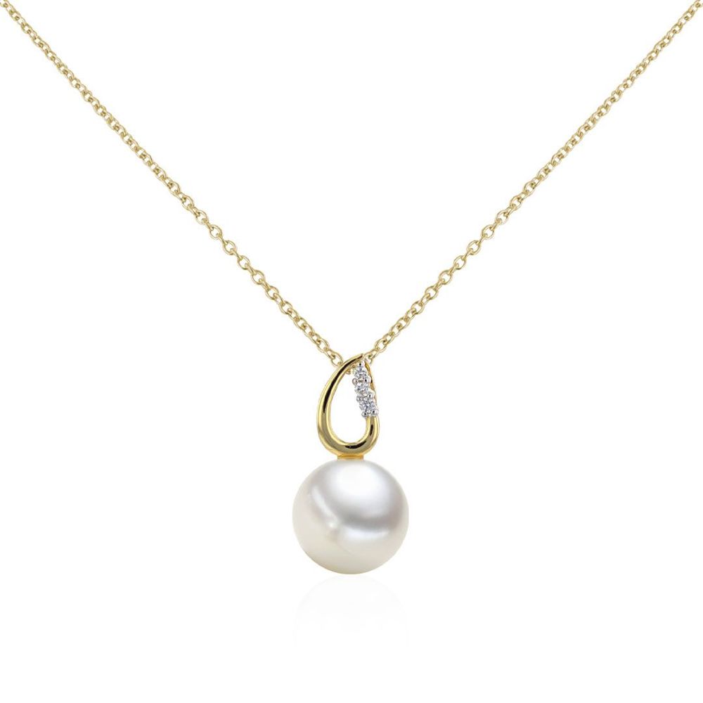 AURONOS Pearl Pendant 18K Yellow Gold with 0.03ct diamonds and a freshwater pearl 9.5-10mm