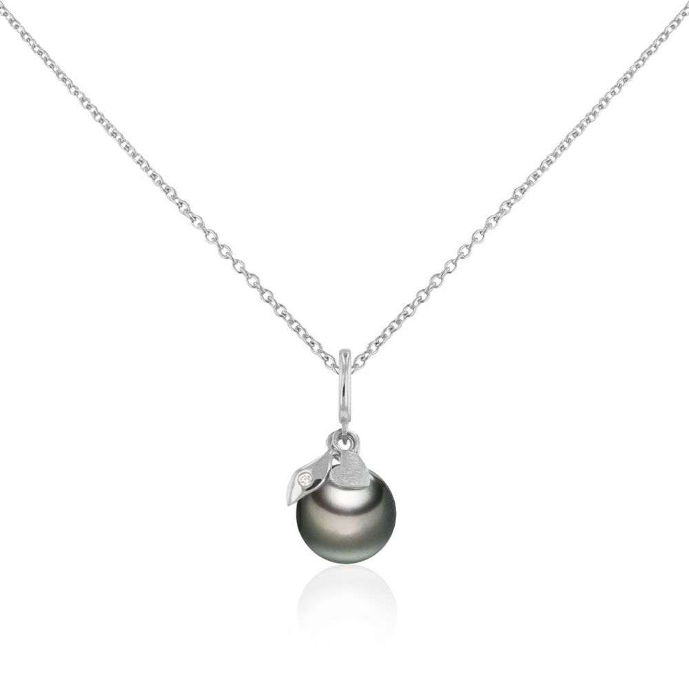 AURONOS Pearl Pendant 18K White Gold with 1 0.01ct diamond and a Tahiti Bead 9-10mm