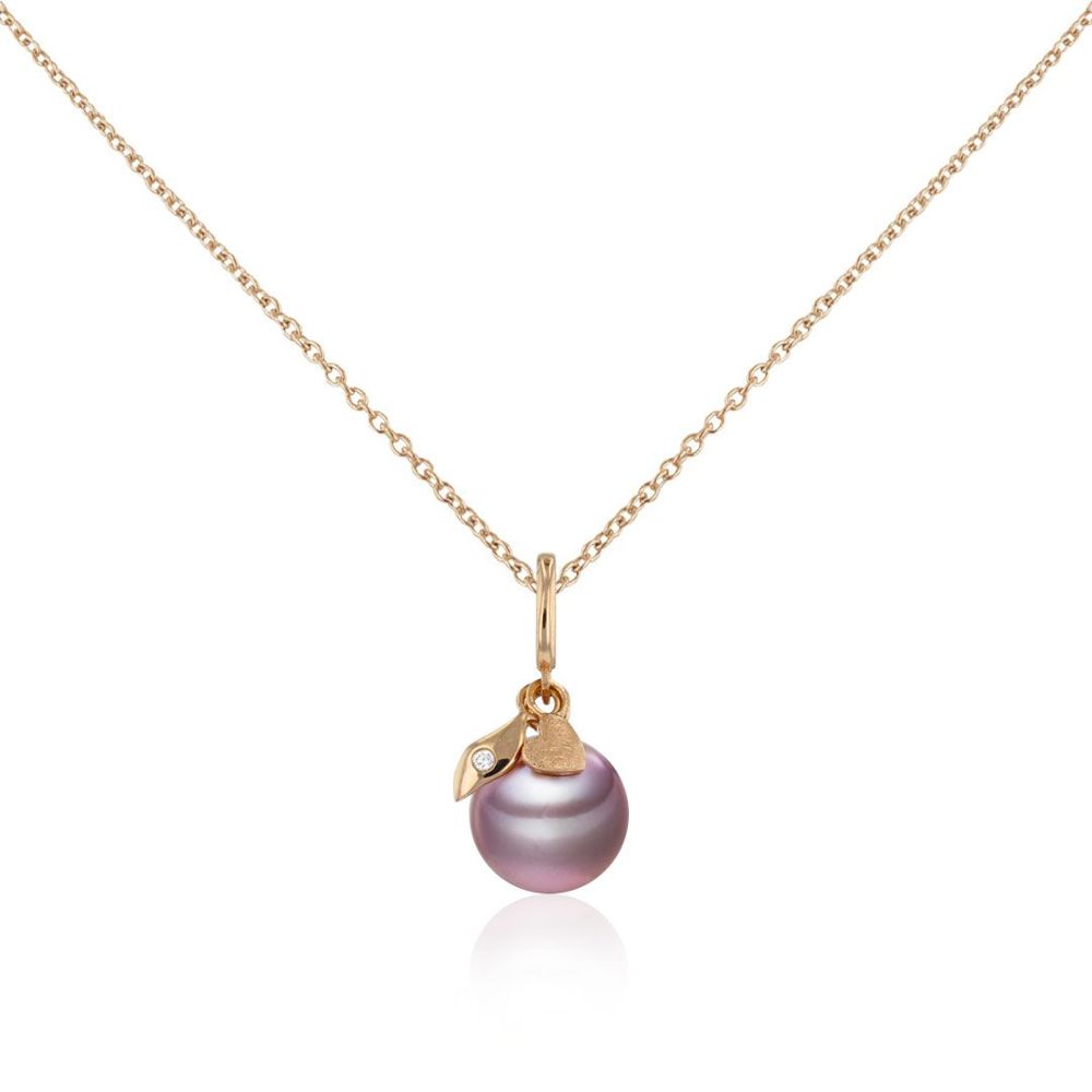 AURONOS Pearl Pendant 18K Rose Gold with 1 diamond 0.01ct and a Ming bead 9-10mm