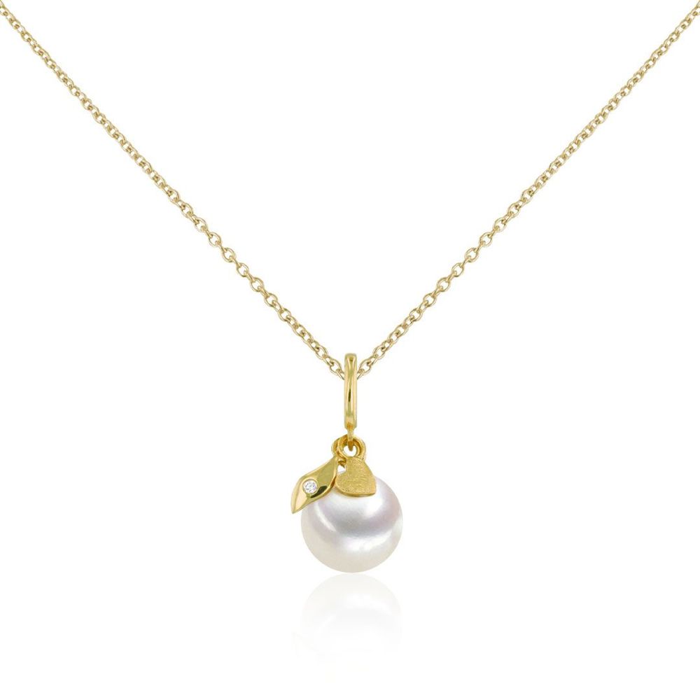 AURONOS Pearl Pendant 18K yellow gold with 1 diamond 0.01ct and a freshwater pearl 9-10mm