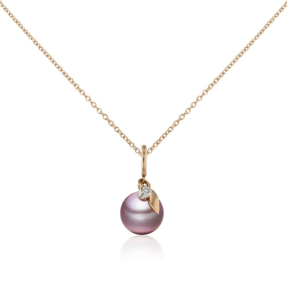 AURONOS Pearl Pendant 18K Rose Gold with 1 diamond 0.01ct and a Ming bead 9-10mm