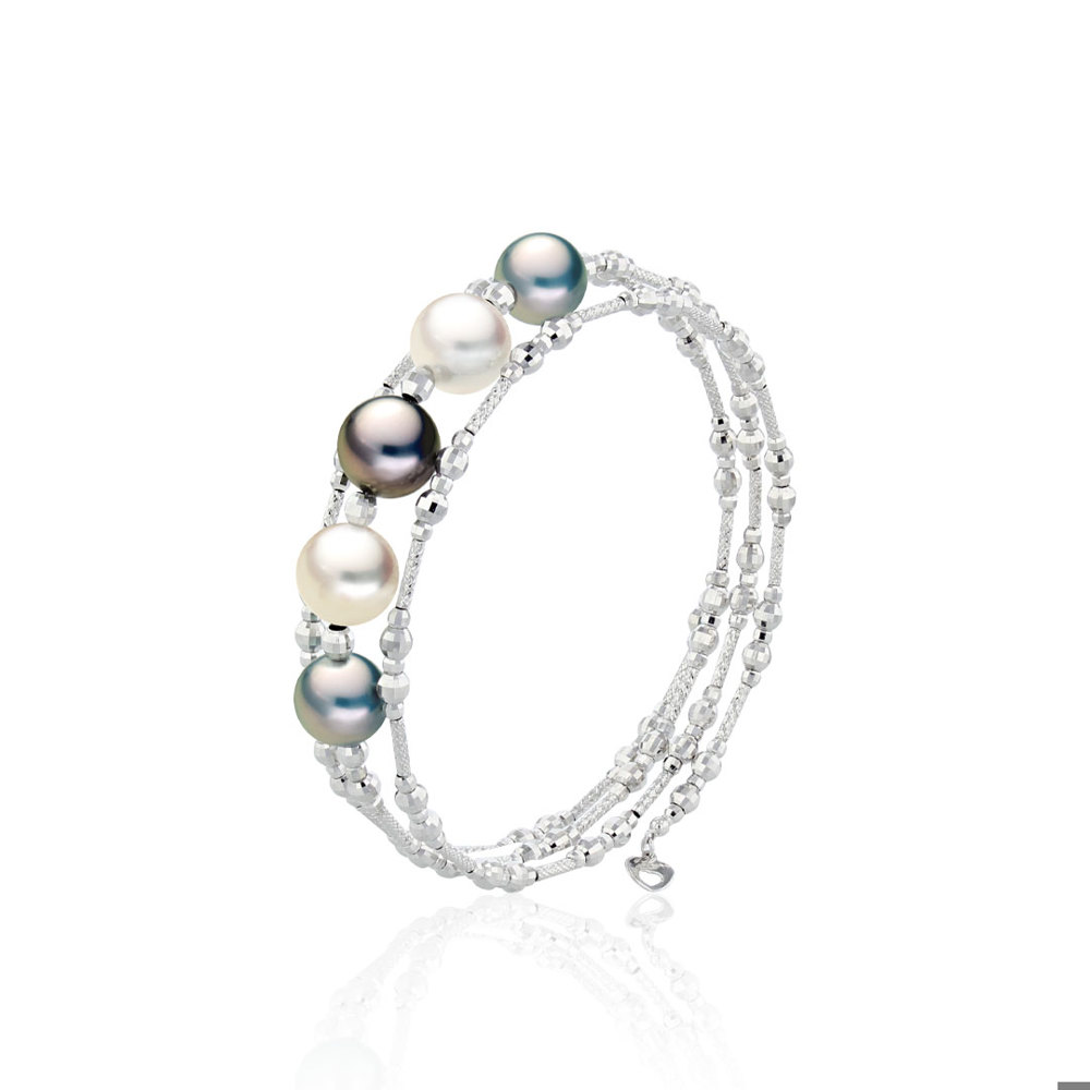 AURONOS Bracelet en perles en or blanc 18 carats avec perles de Tahiti - et des mers du sud 8-9mm