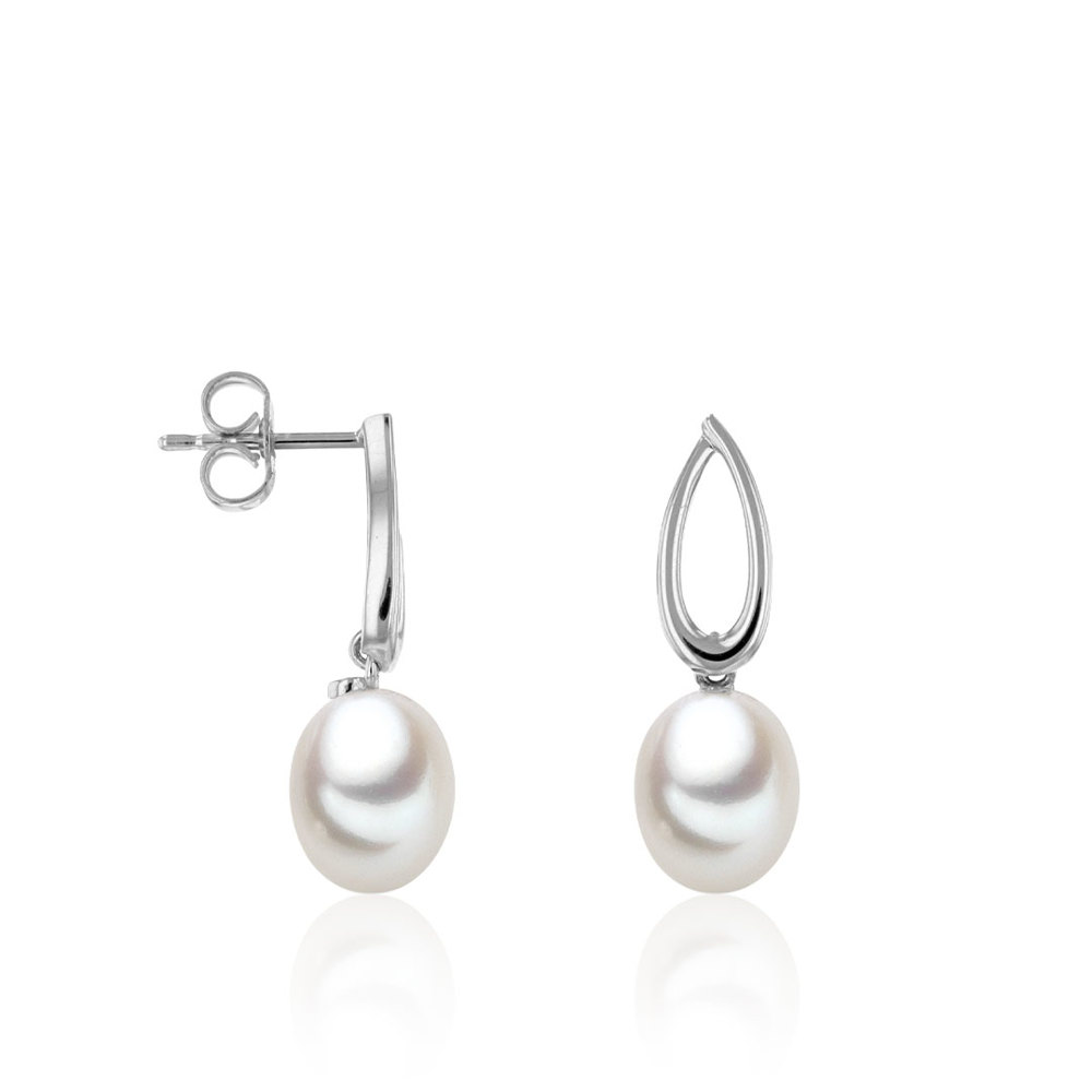 AURONOS Pearl Earrings in 18K white gold with freshwater pearls 7.5-8mm