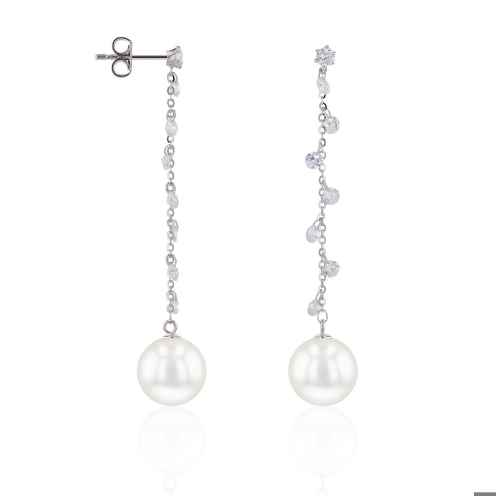 AURONOS Pearl Earrings 925 Silver with Cubic Zirconia and Mingbeads 11-13mm