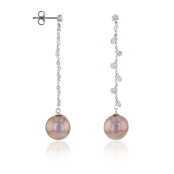 AURONOS Pearl Earrings 925 silver with cubic zirconia and mingbeads 12-13mm