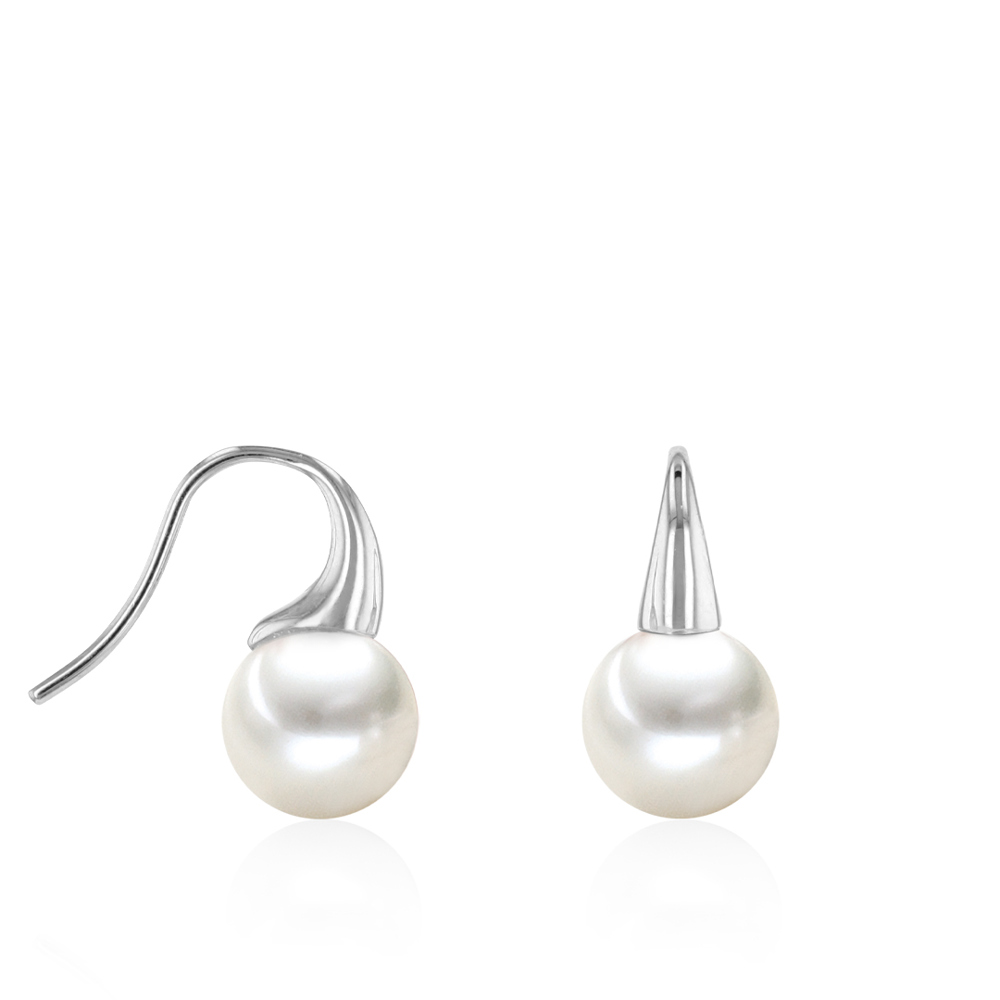 AURONOS Pearl Ear Hook in 18K White Gold with Freshwater Pearls 8-8.5mm