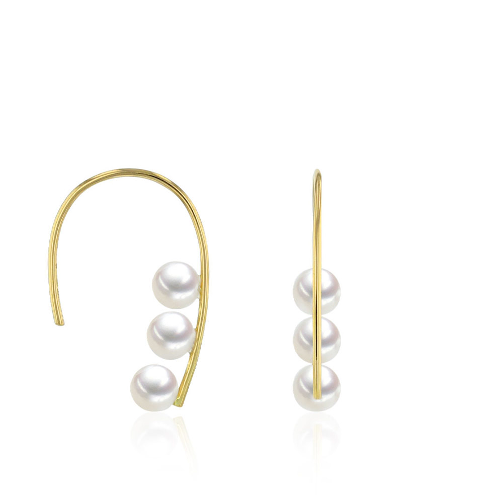 AURONOS Boucles d’oreilles en or jaune 18 carats avec perles d’eau douce 3.5-4mm