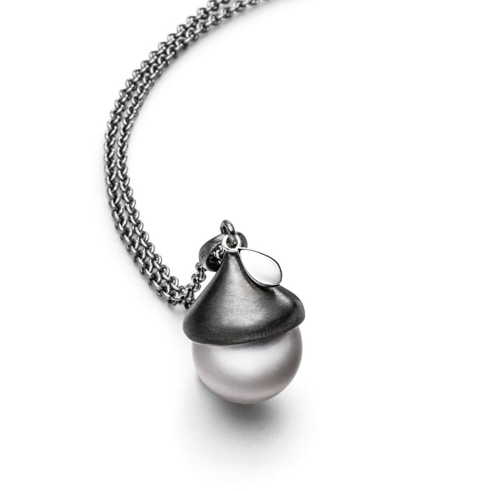 AURONOS Pearl necklace made of 925 silver with a tahitian bead 12-12.5mm 75cm long