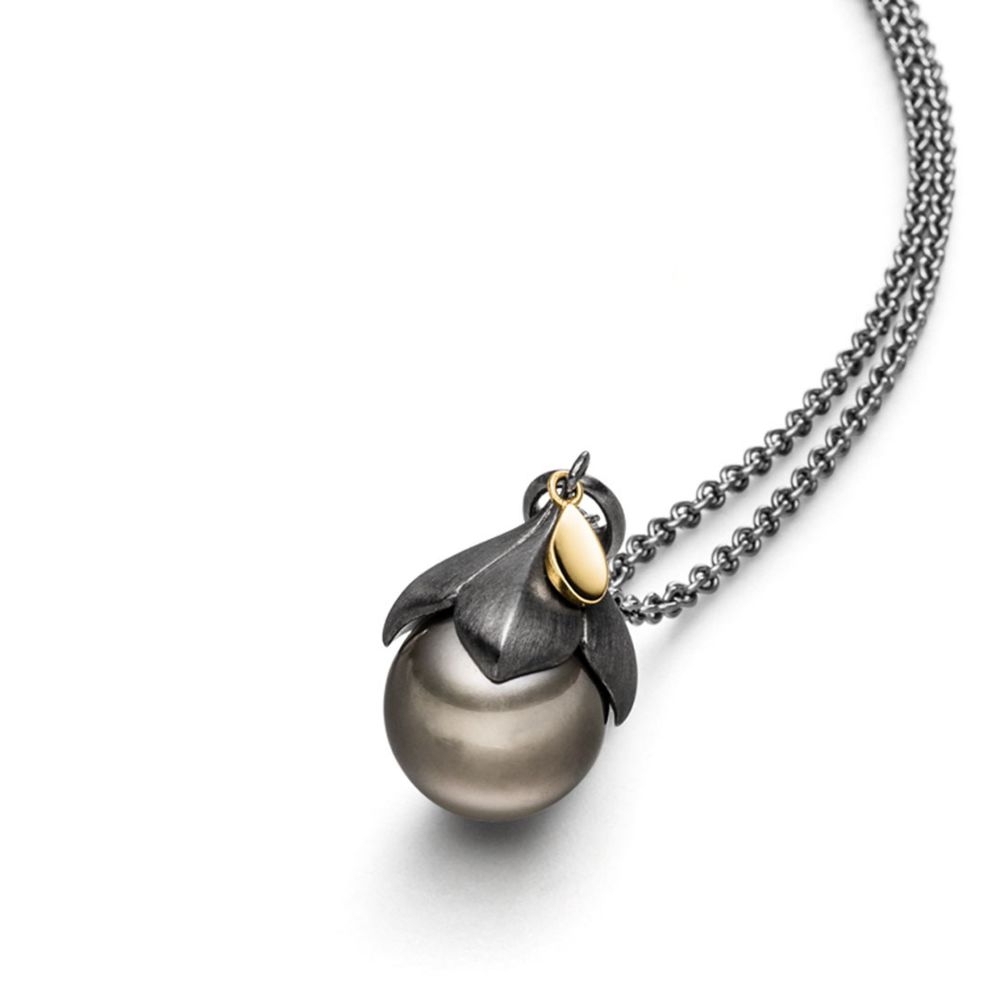 AURONOS Pearl necklace made of 925 silver with a tahitian bead 11.5-12mm 45cm long