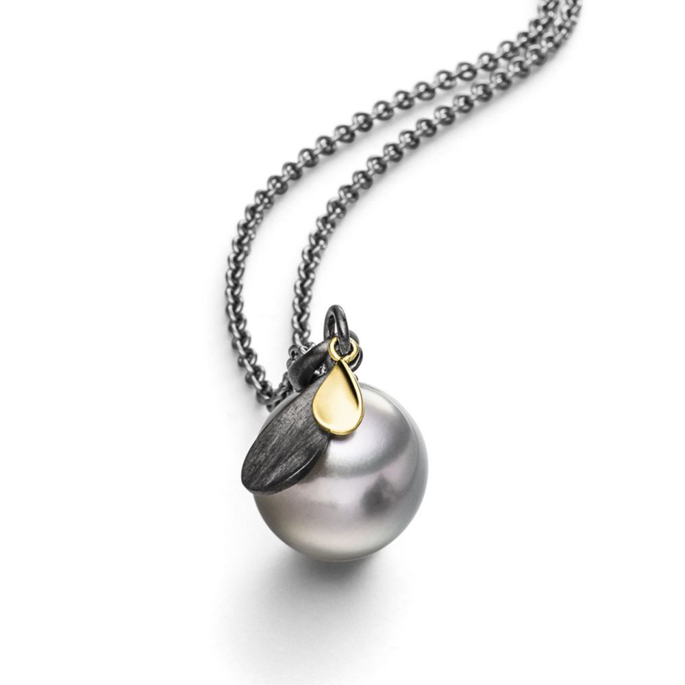 AURONOS Pearl necklace made of 925 silver with a tahitian bead 12.5-13mm 75cm long