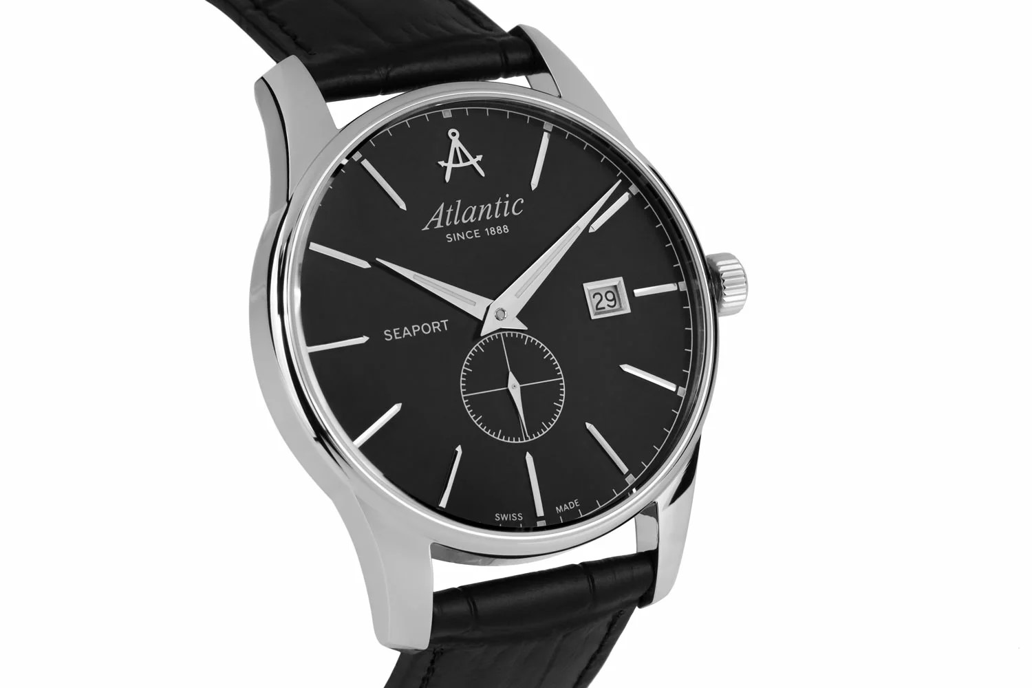 Atlantic Seaport Small Second stainless steel / black leather