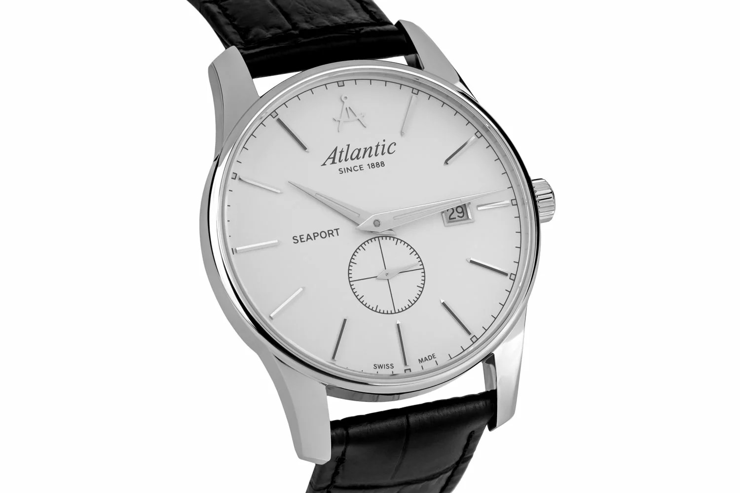 Atlantic Seaport Small Second stainless steel / black leather