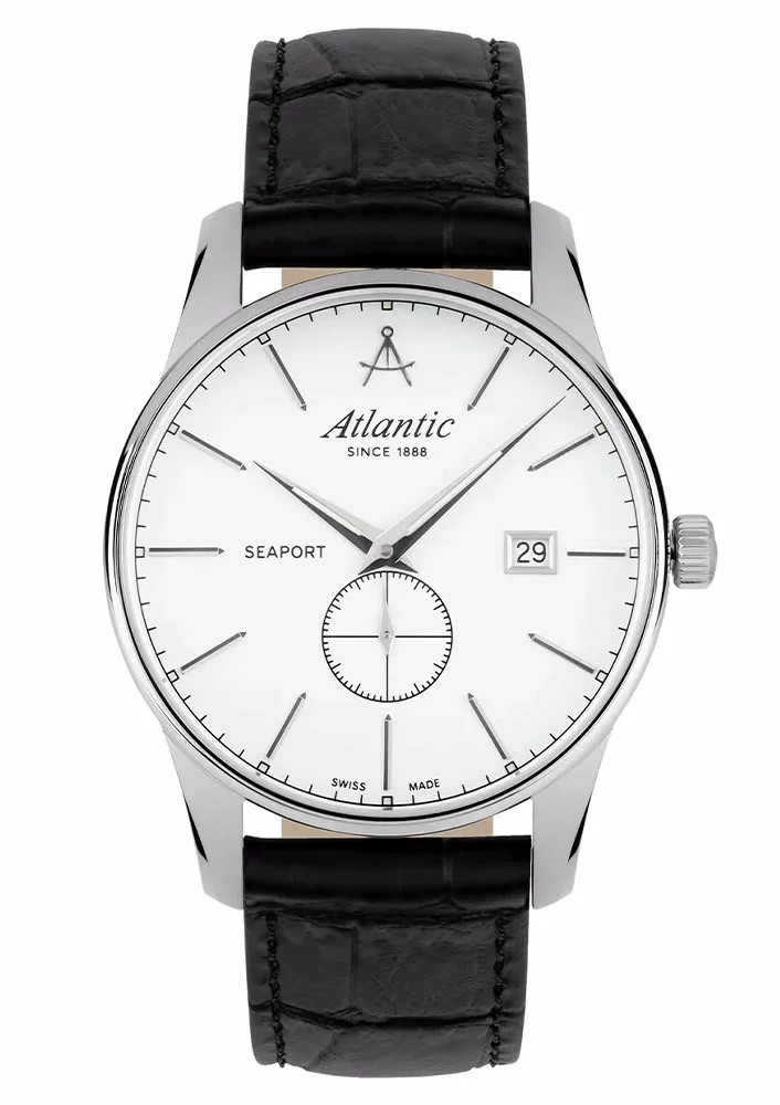 Atlantic Seaport Small Second Acier inoxydable / Cuir noir