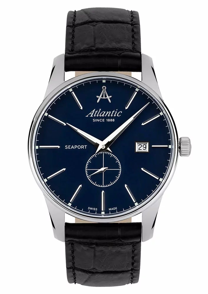 Atlantic Seaport Small Second Acier inoxydable / Cuir noir