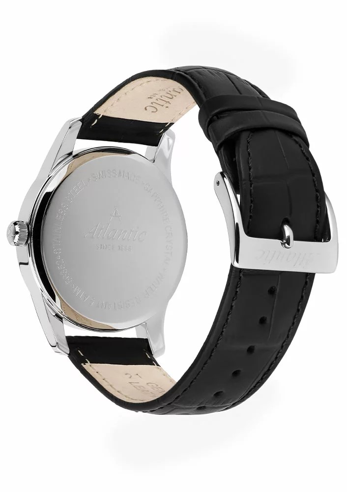 Atlantic Seaport Small Second stainless steel / black leather