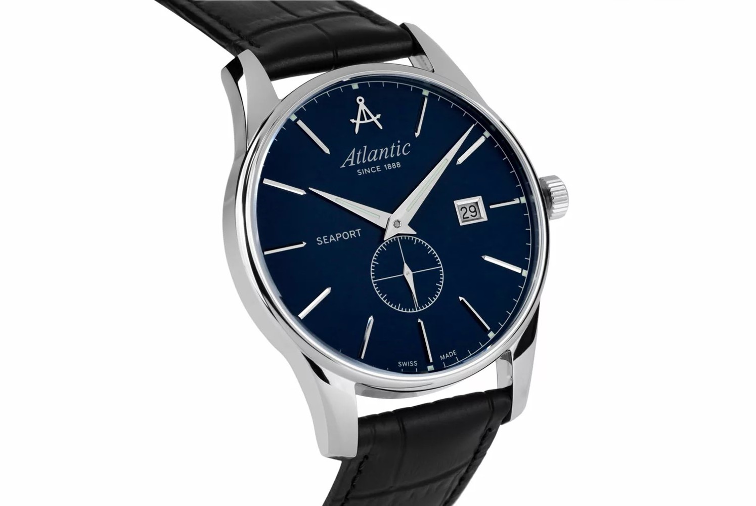 Atlantic Seaport Small Second stainless steel / black leather