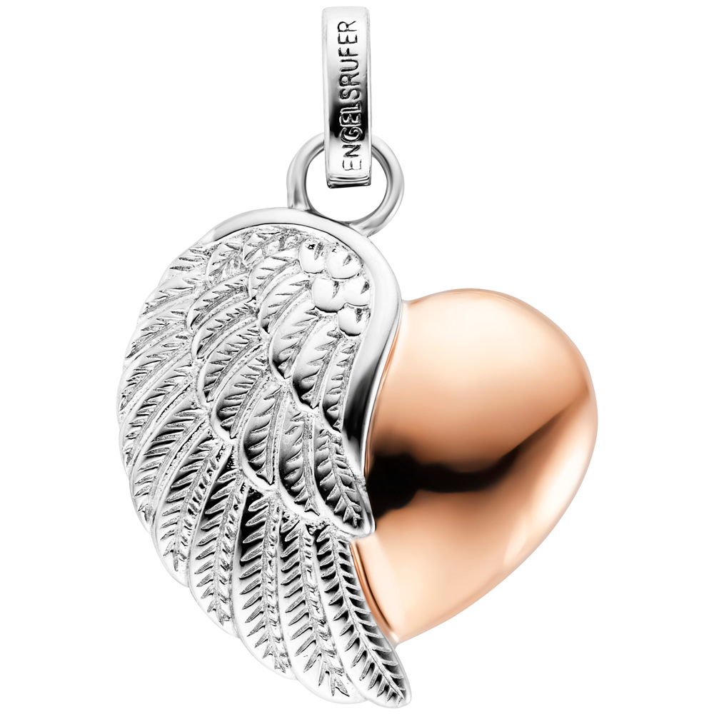 Ange Appelant pendentif 925 Argent Coeur Ailes avec Rose Dorée ⌀18mm