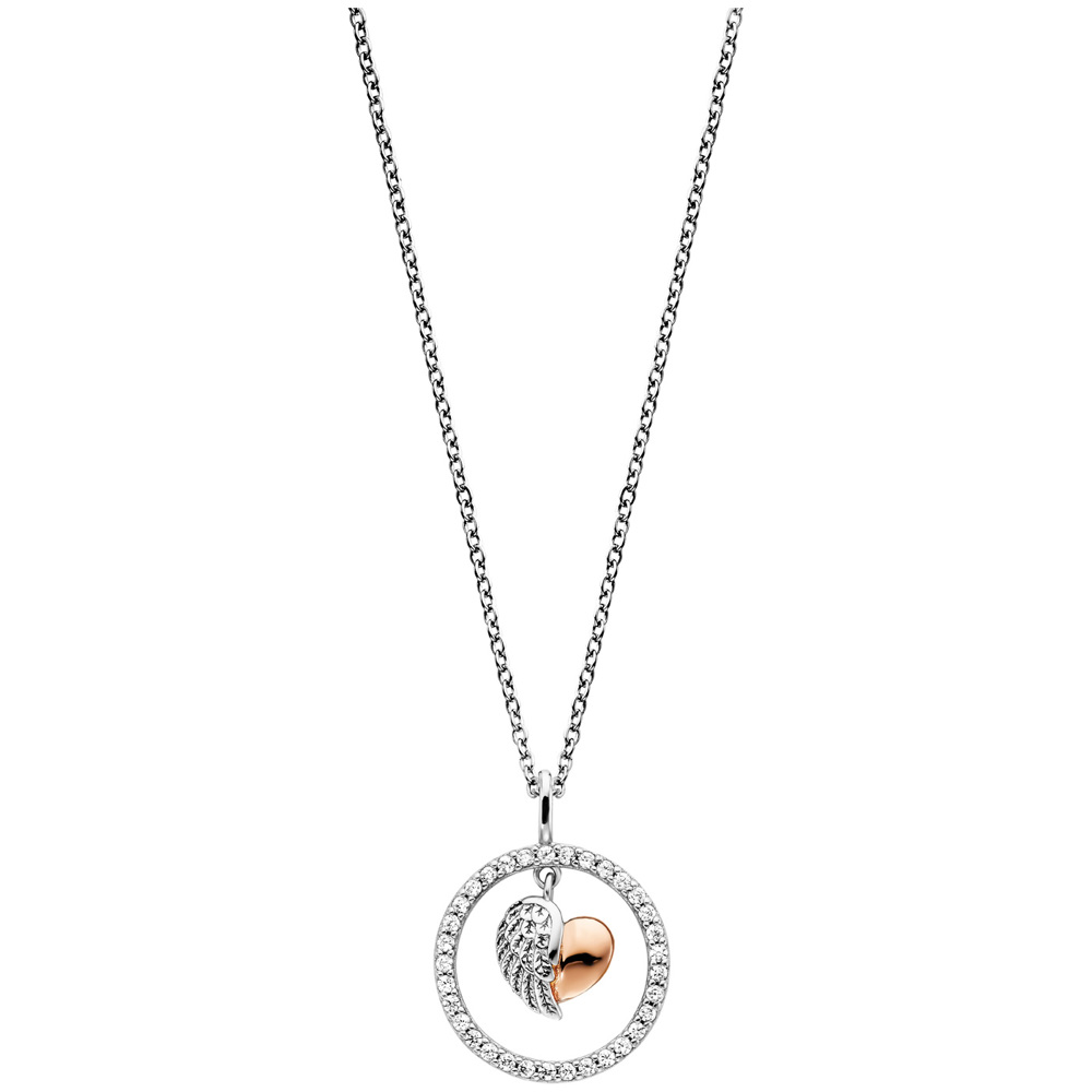 Angel Caller necklace 925 silver heart wing with 29 cubic zirconia 16mm 42cm long