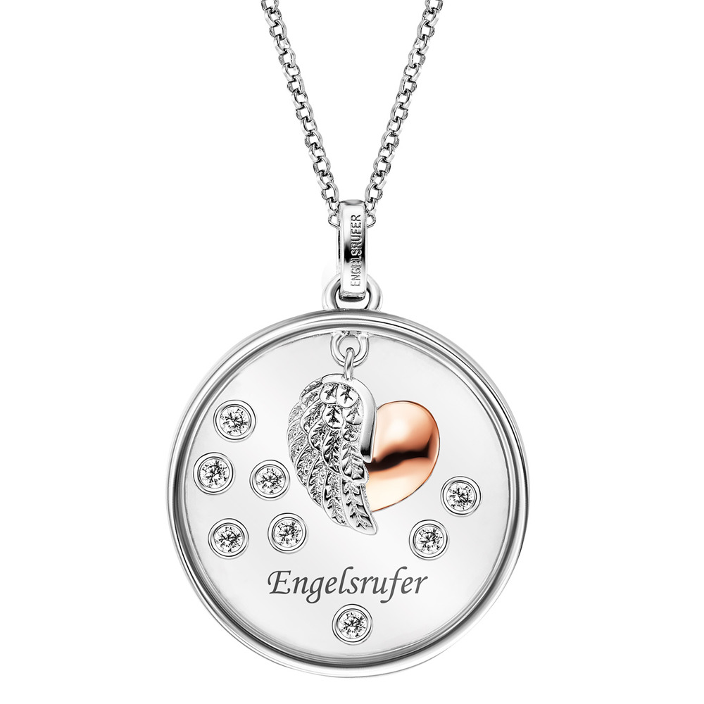 Engelsrufer Collier 925 Silber Herzflügel mit 8 Zirkonia ⌀25mm 42cm lang