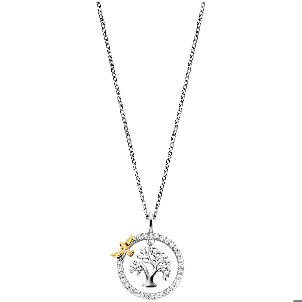 Angel caller necklace 925 silver with tree of life ⌀16mm and 28 zirconia 42cm long