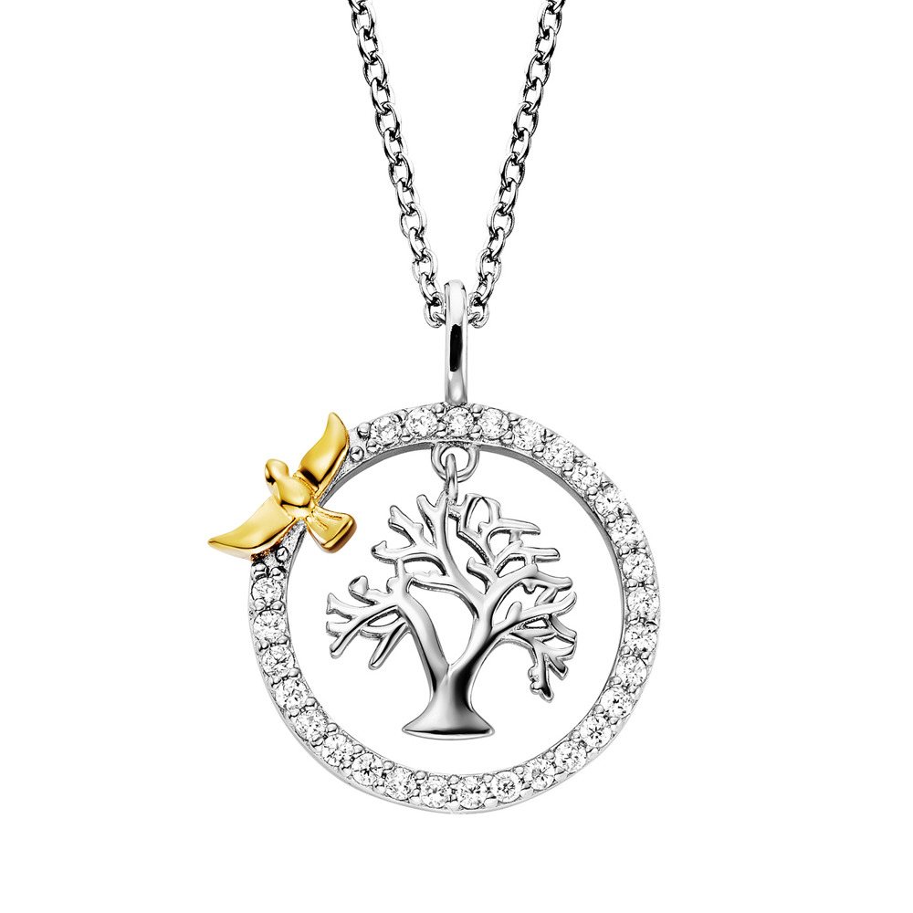 Angel caller necklace 925 silver with tree of life ⌀16mm and 28 zirconia 42cm long