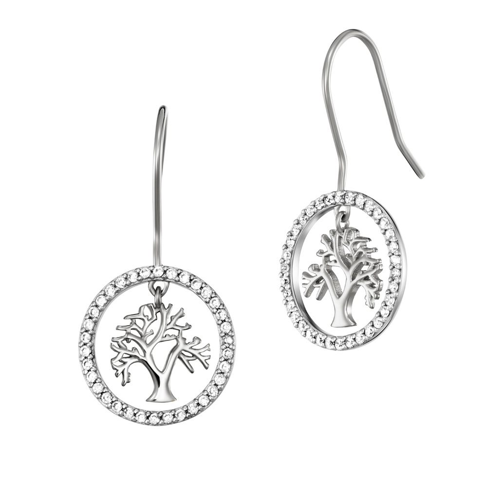 Engelsrufer Boucles d'oreilles 925 argent avec arbre de vie ⌀14mm et 68 zirconiums