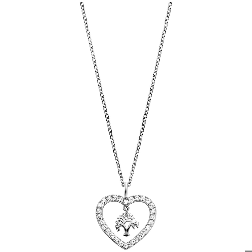 Angel caller necklace 925 silver with heart pendant and tree of life ⌀16mm and 28 zirconia 42cm long