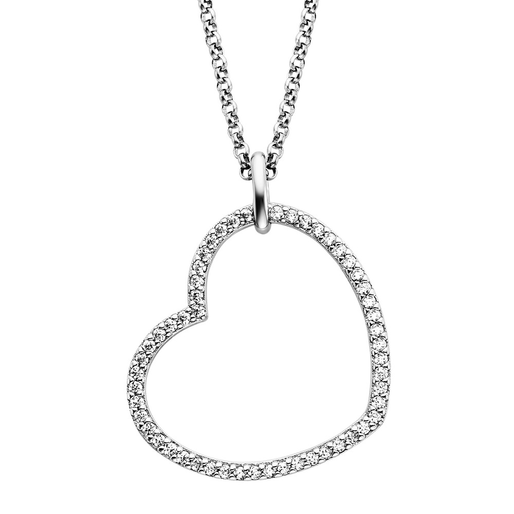 Angel caller necklace 925 silver with heart pendant ⌀21mm and 53 zirconia 42cm long