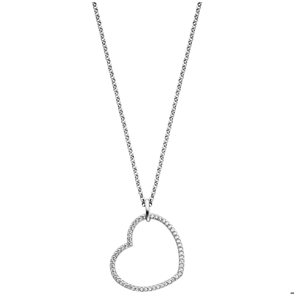 Angel caller necklace 925 silver with heart pendant ⌀21mm and 53 zirconia 42cm long