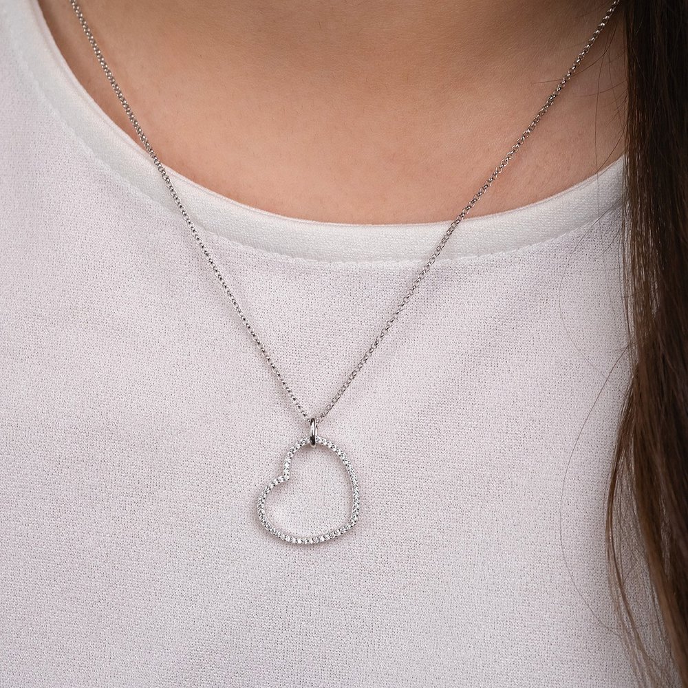 Engelsrufer Collier 925 Silber mit Herz Anhänger ⌀21mm und 53 Zirkonia 42cm lang