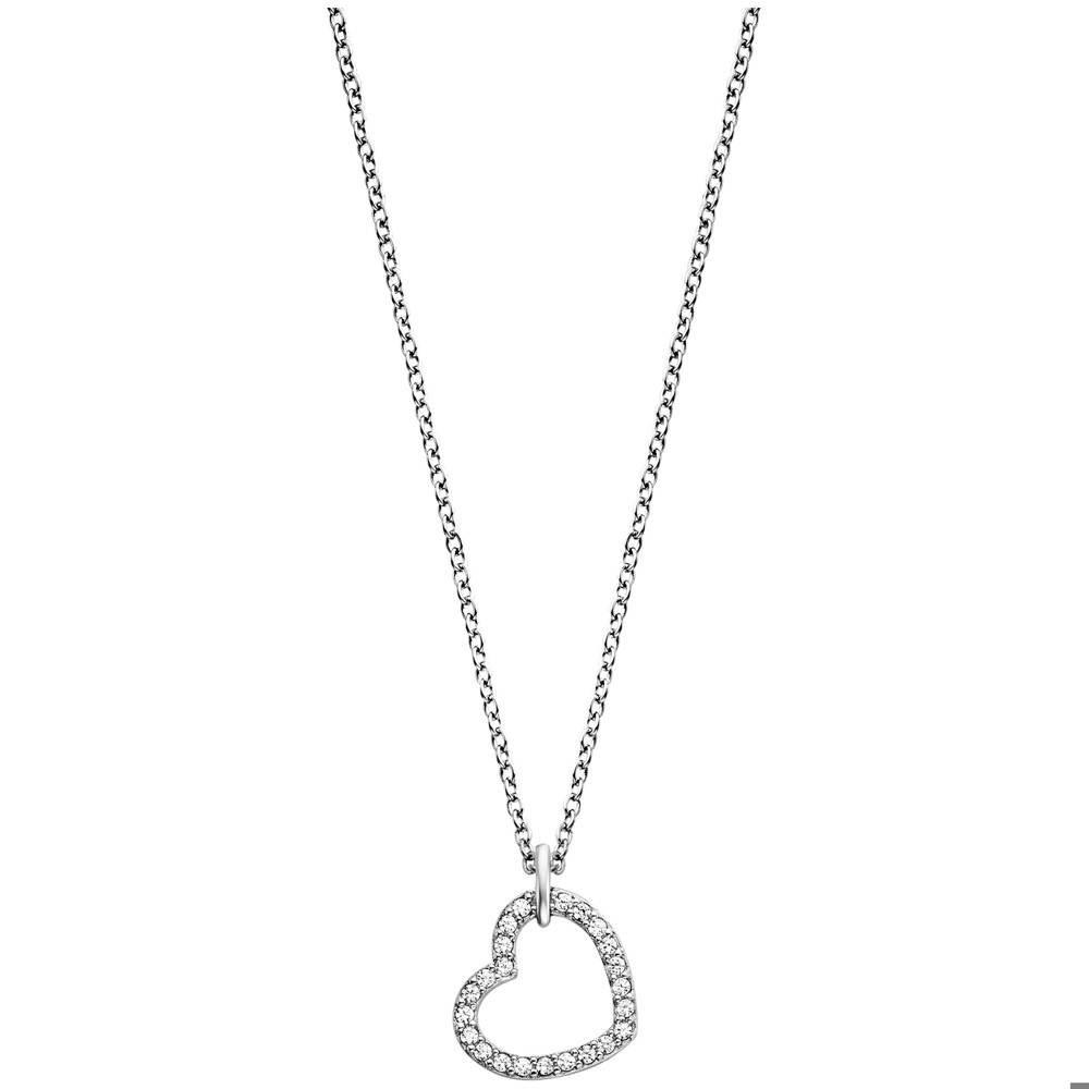 Angel caller necklace 925 silver with heart pendant ⌀11mm and 23 zirconia 40cm long