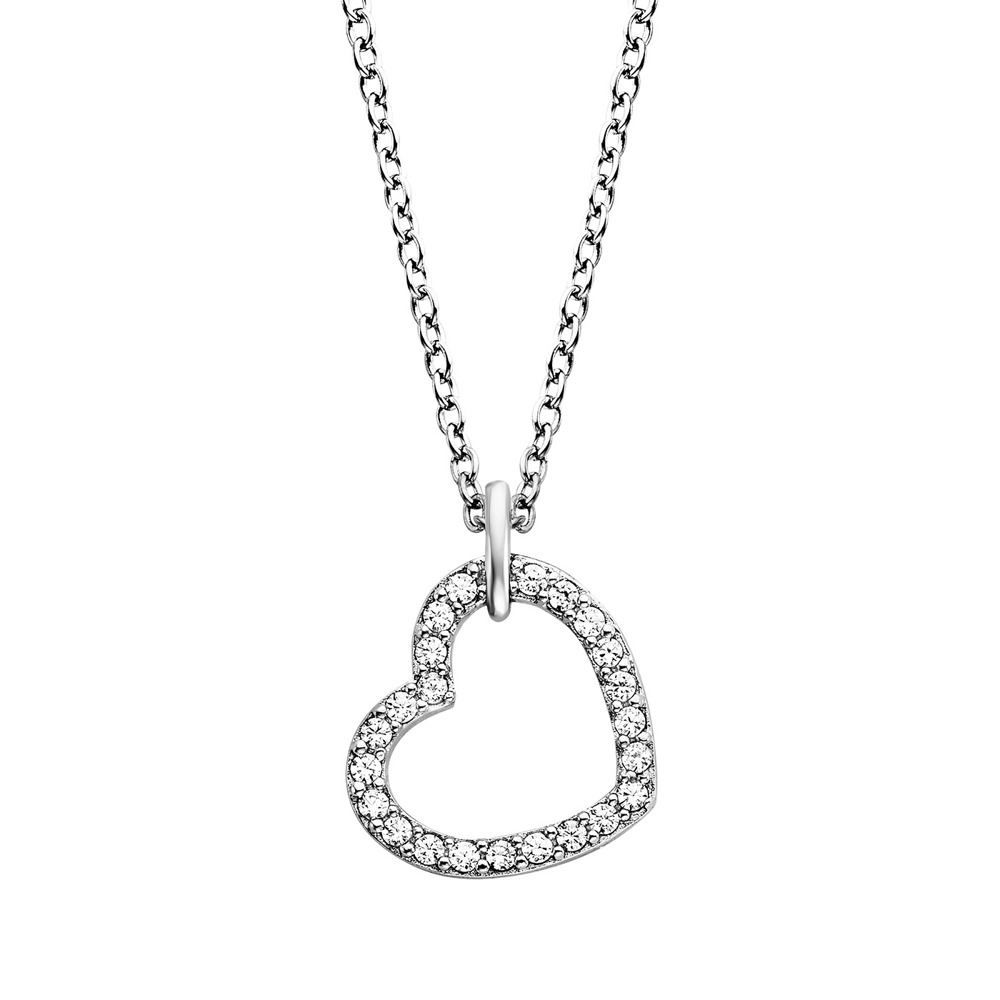 Angel caller necklace 925 silver with heart pendant ⌀11mm and 23 zirconia 40cm long