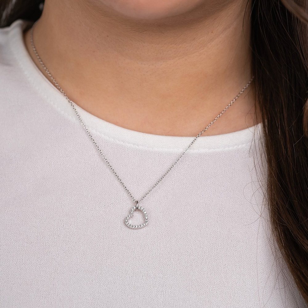 Angel caller necklace 925 silver with heart pendant ⌀11mm and 23 zirconia 40cm long