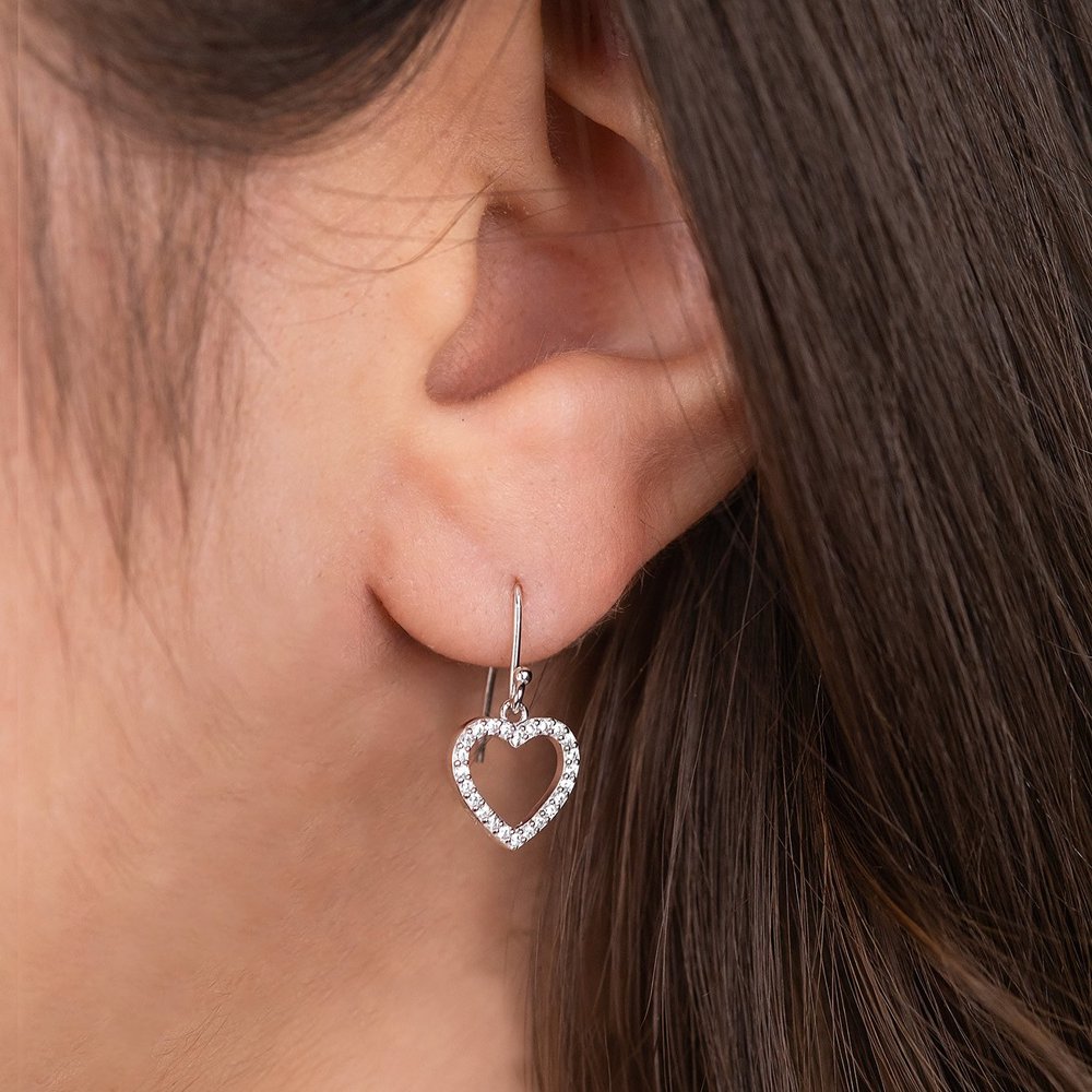 Angel caller earrings 925 silver in heart shape ⌀10mm and 43 zirconia