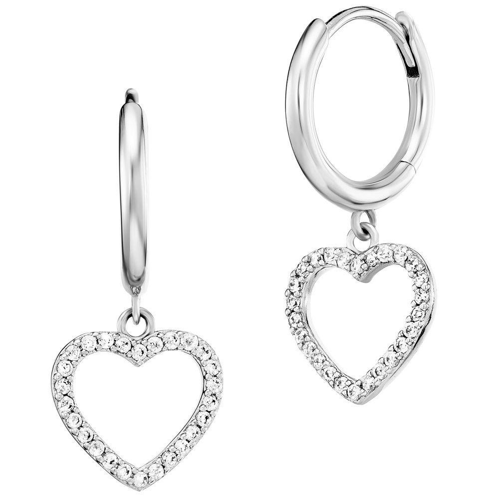 Angel caller hoop earrings 925 silver in heart shape ⌀14mm and 48 zirconia