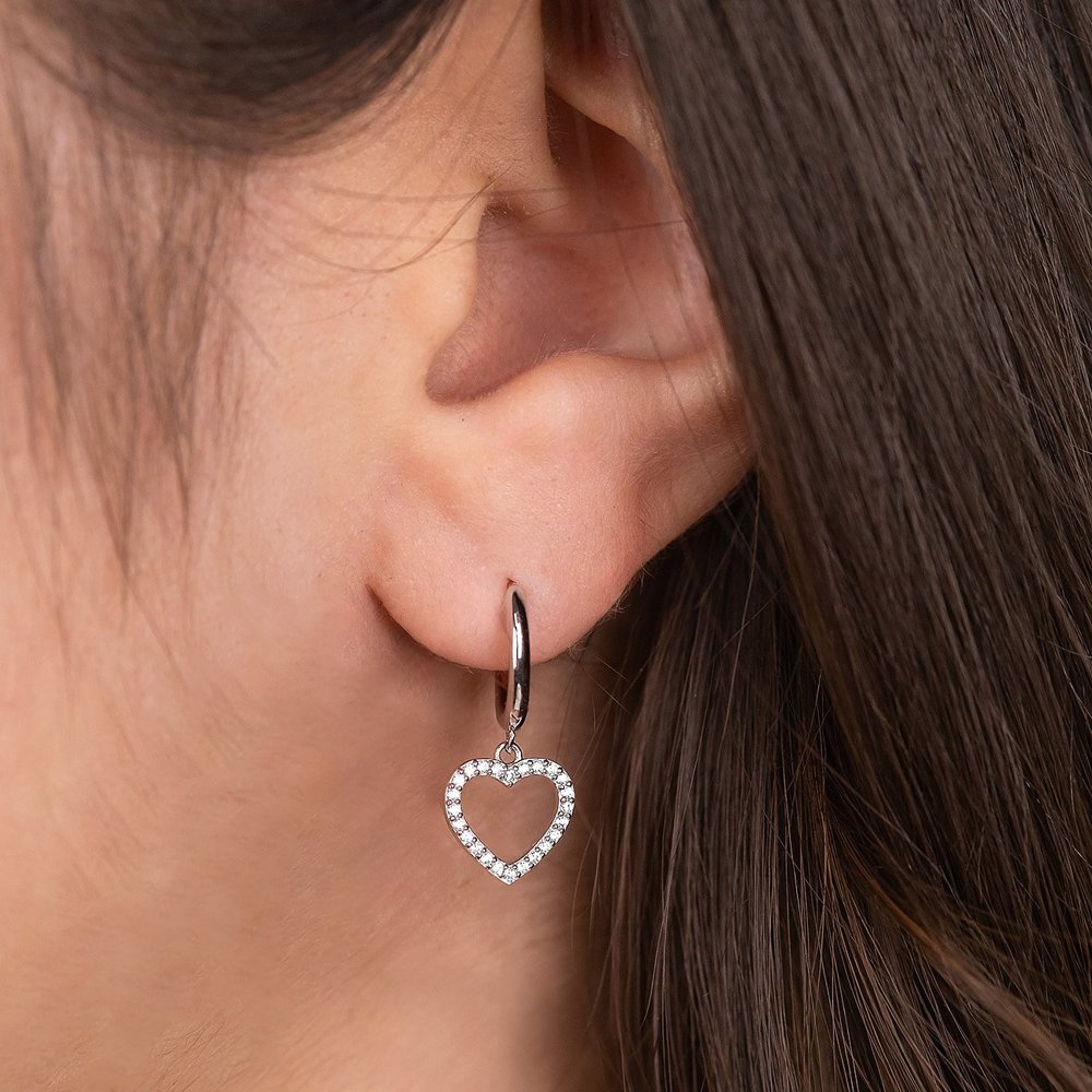 Angel caller hoop earrings 925 silver in heart shape ⌀14mm and 48 zirconia