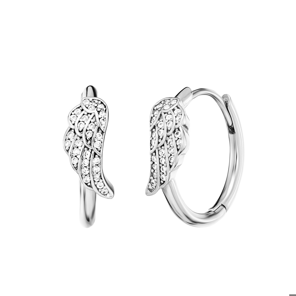 Angel caller hoop earrings 925 silver with wings and 56 zirconia ⌀16mm