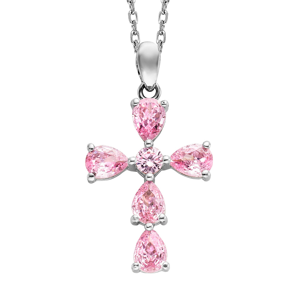 Julie Julsen Necklace anchor chain 925 silver with 6 pink zirconia 38-43cm long