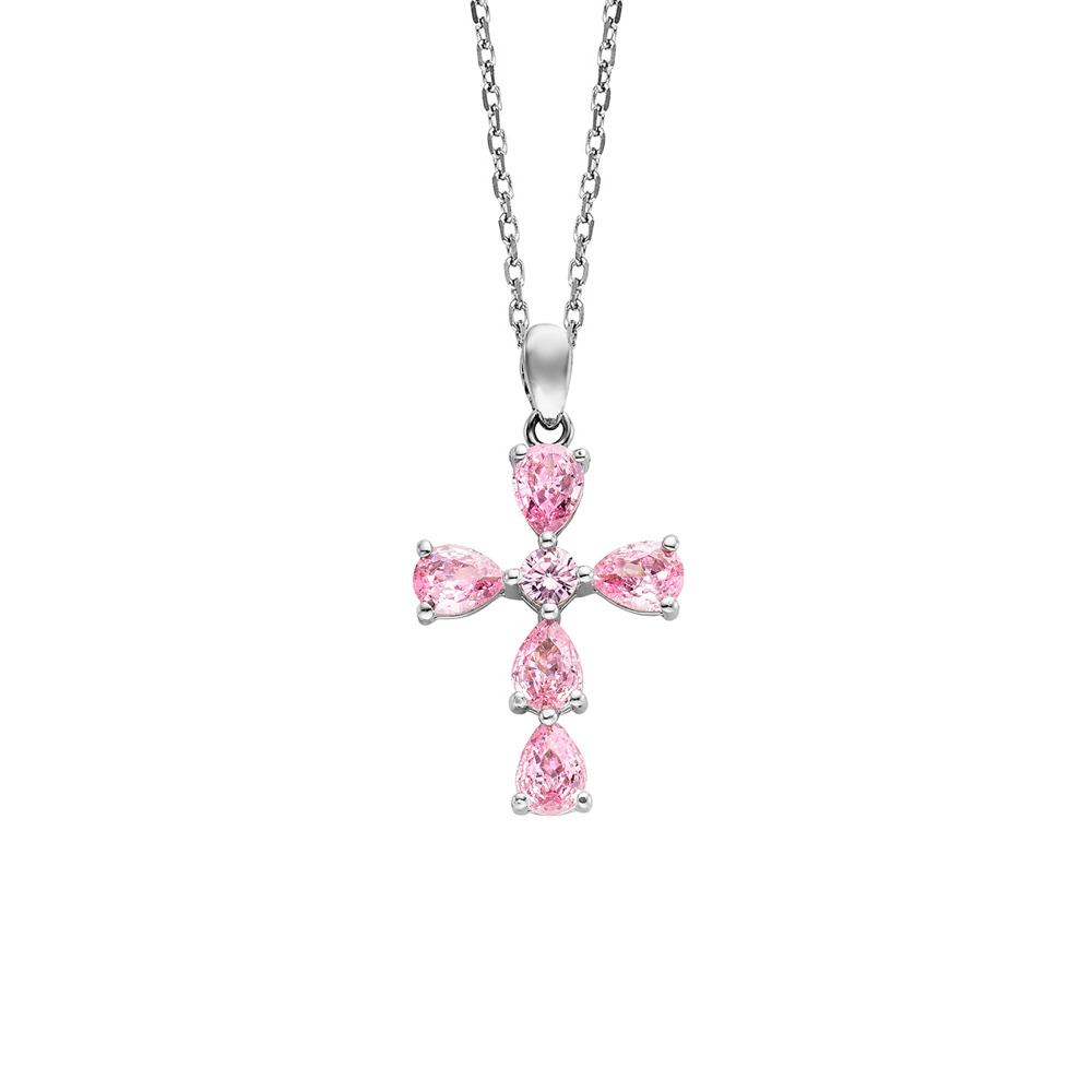 Julie Julsen Necklace anchor chain 925 silver with 6 pink zirconia 38-43cm long