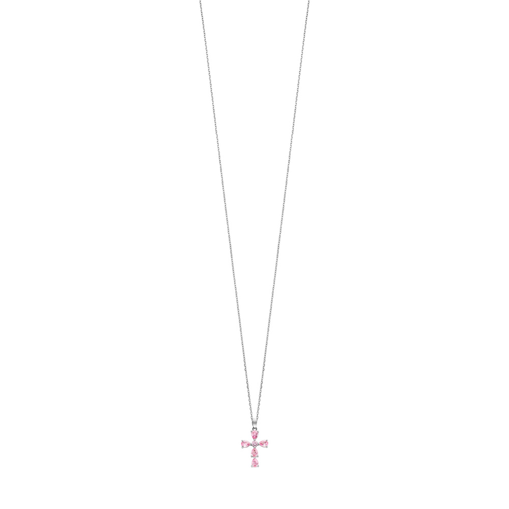 Julie Julsen Collier Ankerkette 925 Silber mit 6 Rosa Zirkonia 38-43cm lang