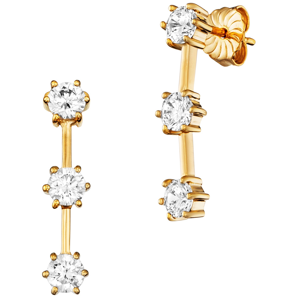 Julie Julsen Stud 925 silver gold plated with 3 cubic zirconia each