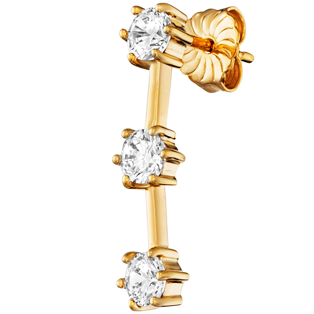 Julie Julsen Stud 925 silver gold plated with 3 cubic zirconia each