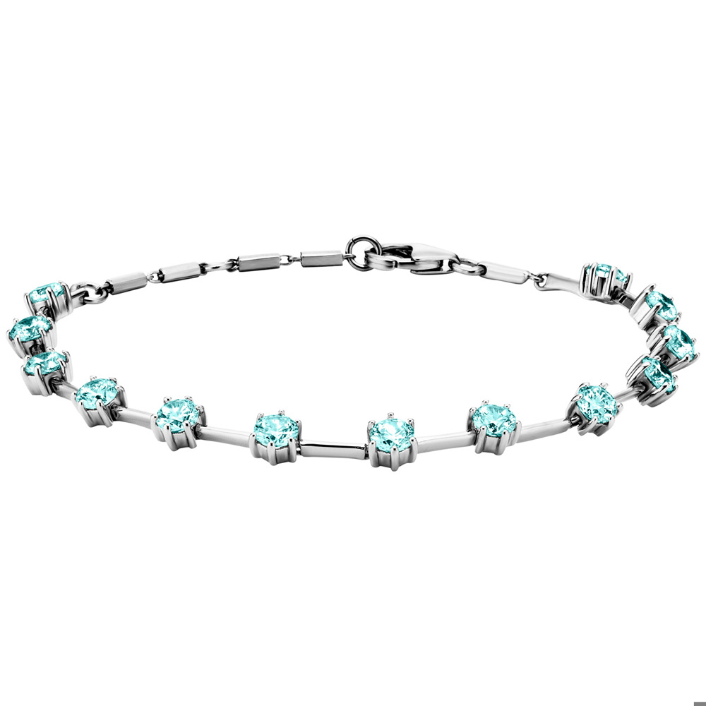 Julie Julsen Bracelet 925 Argent avec 13 Zircons bleus 15.5-18.5cm de long