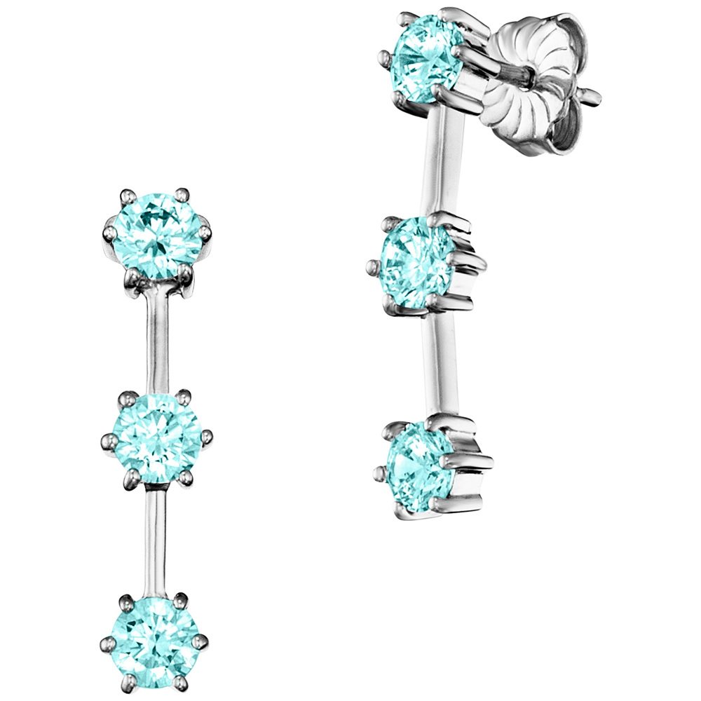 Julie Julsen Stud 925 silver with 3 blue cubic zirconia